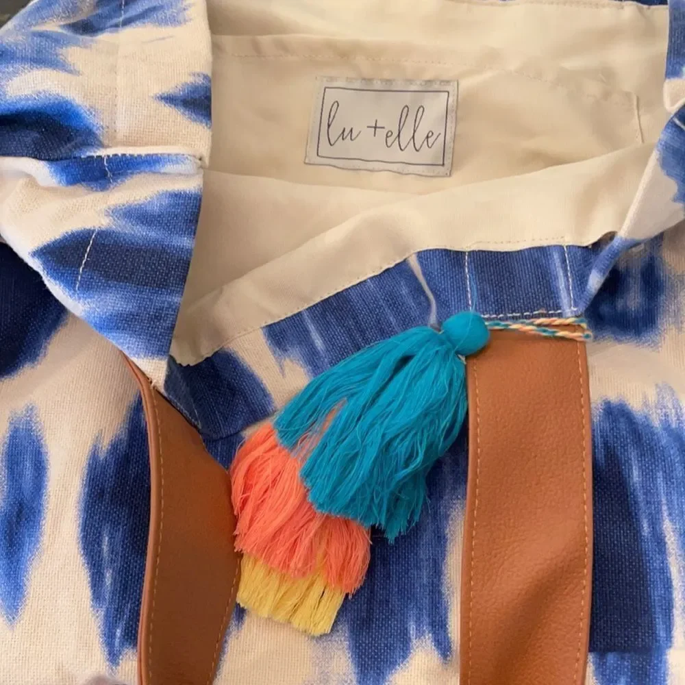 Lu + Elle Laguna Canvas Tassel Market Tote Watercolor LN!